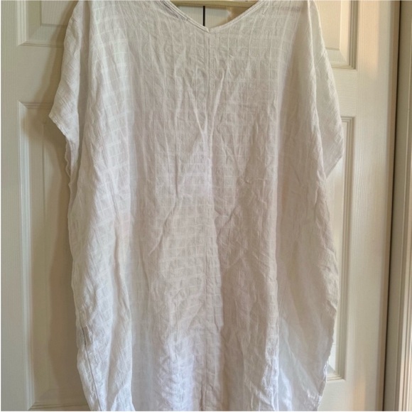 BECASA White Oversized 100% Linen Knee Length V Neck Dress Swim Cover Up Size XL - Picture 6 of 7